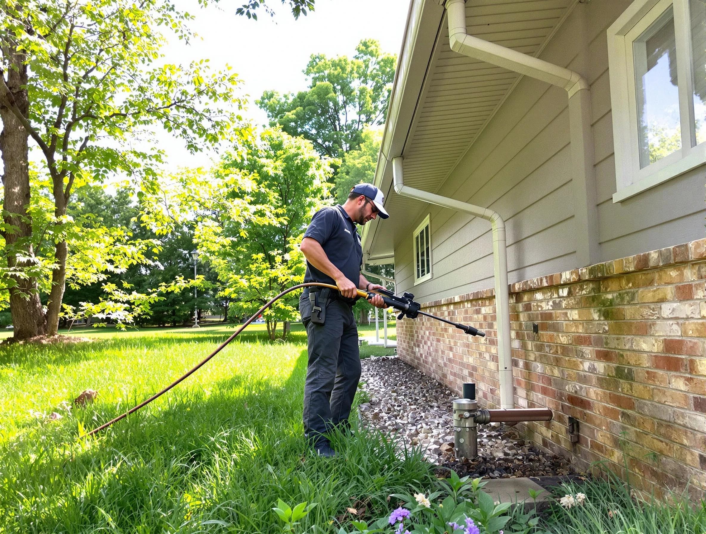 Brook Park Roofing Company removing debris from a downspout in Brook Park, OH