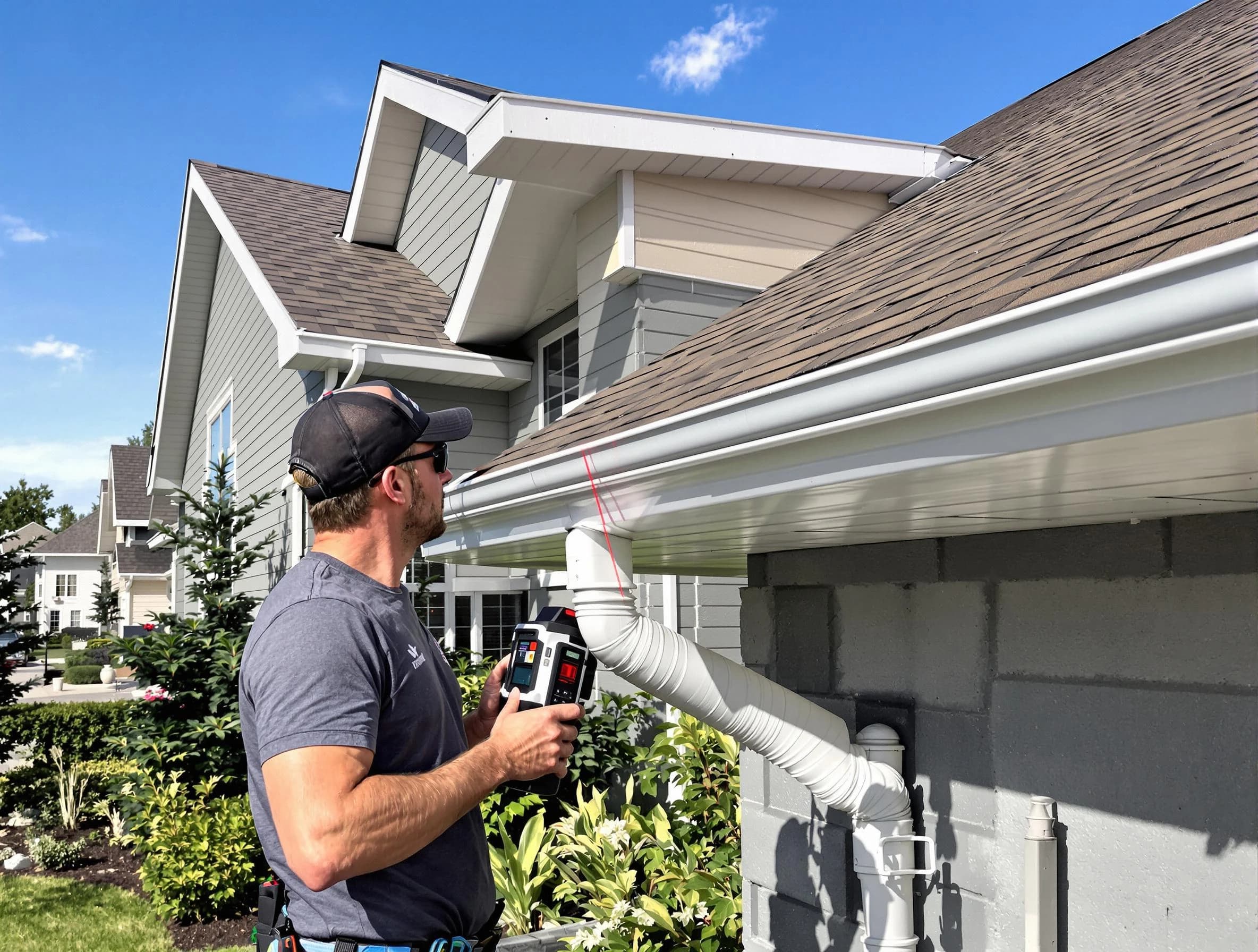 Brook Park Roofing Company installing seamless gutters in Brook Park, OH